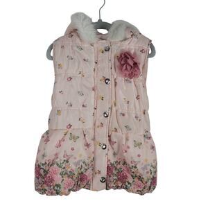 Little Lass Pink Floral Butterfly Hooded Vest Jacket Girls 6